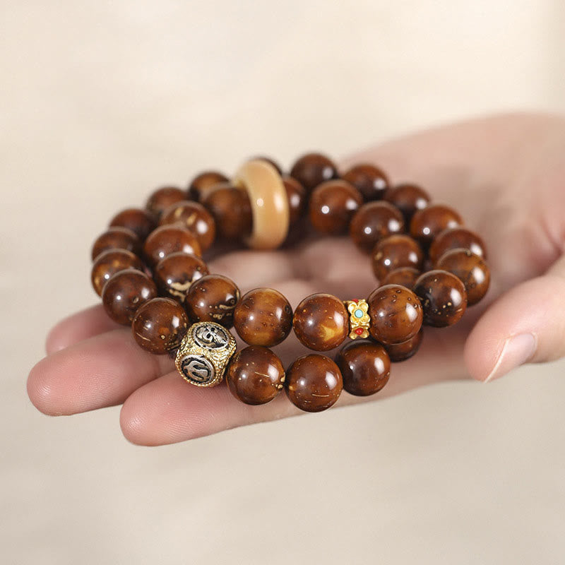 Pulsera de doble vuelta con semillas de Bodhi de rata y oro púrpura tibetano natural con piedras de Buda