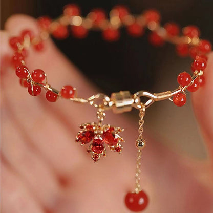 Buddha Stones Rotes Ahornblatt Glücksbringer Armband 