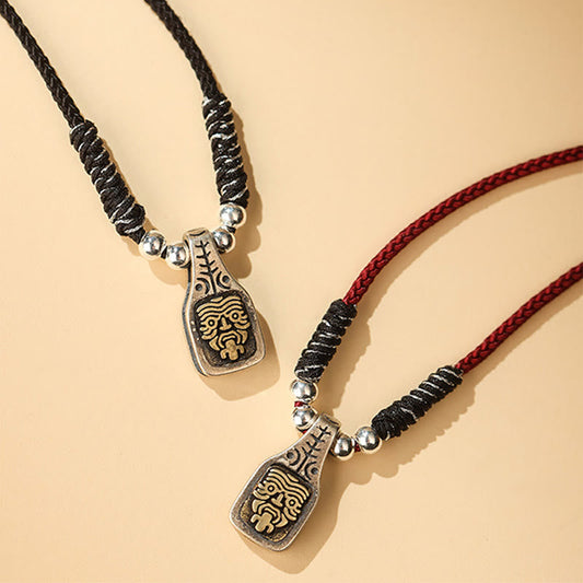 Collar con colgante de cuerda con piedras de Buda tibetanas de plata de ley 925, con la diosa Zakiram de la riqueza y la protección. 