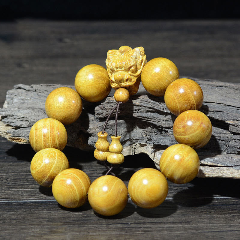 Pulsera de protección con piedras de Buda, palisandro, sándalo verde, hoja pequeña, sándalo rojo, agar y dragón tallado 
