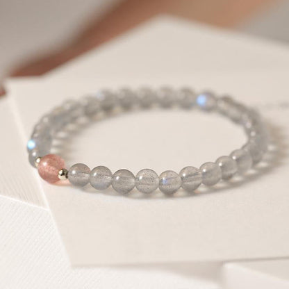 Pulsera de piedras de Buda con piedra lunar, cristal rosa y cinabrio, con propiedades curativas positivas 