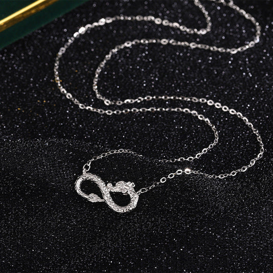 Collar con colgante de nudo infinito y éxito del Año del Dragón en plata de ley 999 con piedras de Buda