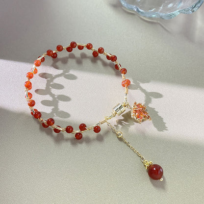 Buddha Stones Rotes Ahornblatt Glücksbringer Armband 