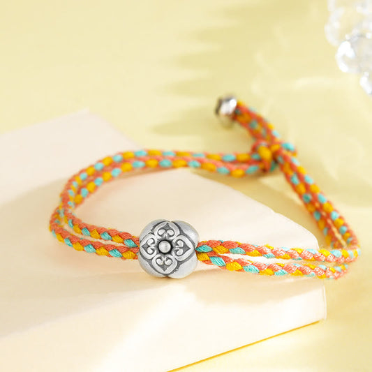 Pulsera trenzada multicolor de la suerte con caqui en plata de ley 999 de Buddha Stones 