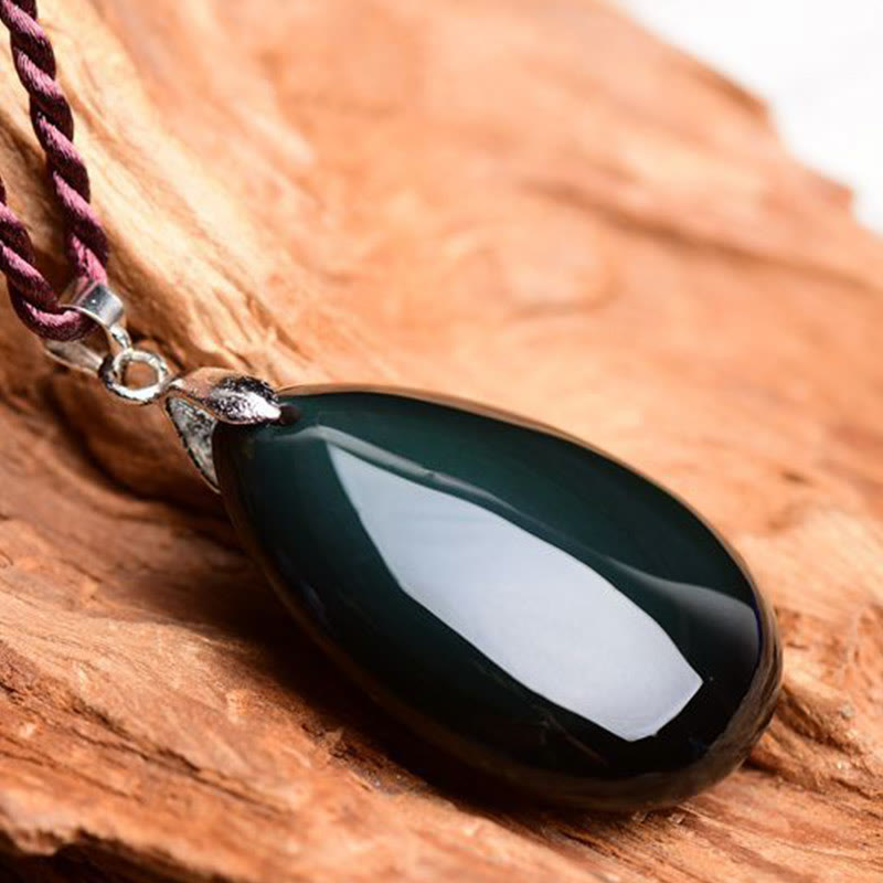 Collar con colgante de gota de agua de riqueza, piedras de Buda, obsidiana dorada, obsidiana negra, obsidiana arcoíris 