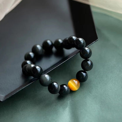 Buddha Stones Armband aus natürlichem Regenbogen-Obsidian und Tigerauge mit positiver Liebe