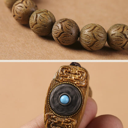 Buddha-Steine, grünes Sandelholz, Ebenholz, Sandelholz, Om Mani Padme Hum, beruhigendes Armband 