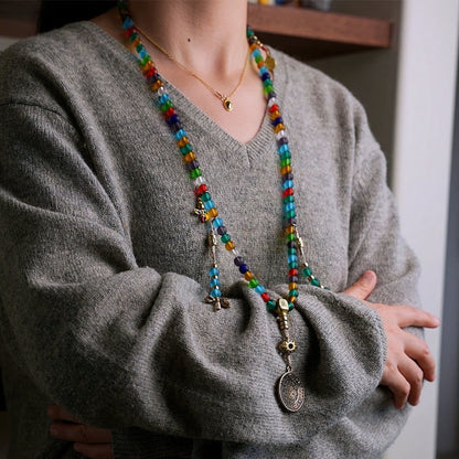 Pulsera tibetana con 108 cuentas de mala de Buda, cuentas de vidrio Liuli multicolores, zodíaco chino, nueve palacios, ocho diagramas