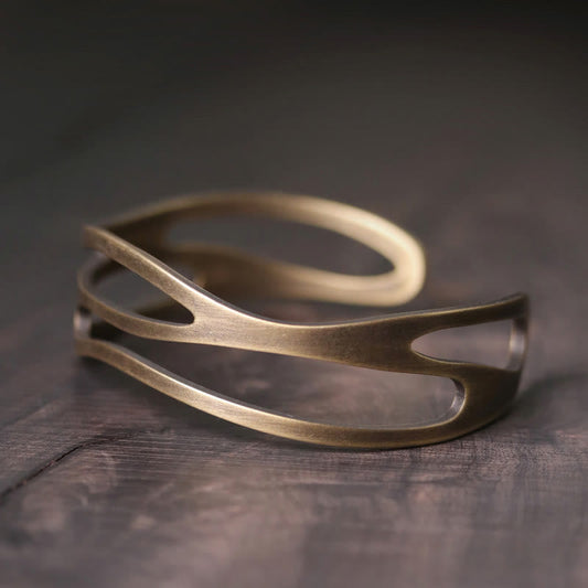 Brazalete ajustable de cobre y latón con piedras de Buda, estilo vintage, curvado y con símbolo de riqueza