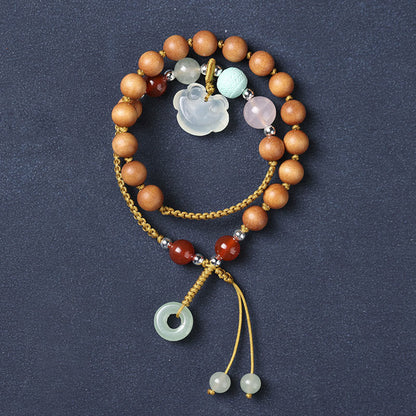 Buddha Stones Green Sandalwood Chalcedony Peace Buckle Charm Soothing Double Wrap Bracelet