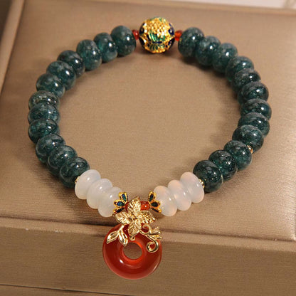 Pulsera de la suerte con cuentas de ábaco, jade, ágata blanca y ágata roja, con hebilla de paz 
