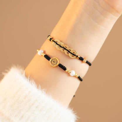 Buddha Stones Copper Coin Fortune Tree Luck Strength Braided Bracelet