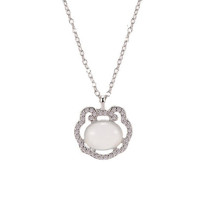 Collar con colgante positivo de candado de buenos deseos y calcedonia con piedras de Buda 