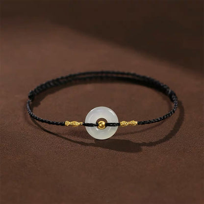 Pulsera trenzada de jade hetian con cuentas de oro 999 y piedras de Buda, con hebilla de paz y abundancia. 