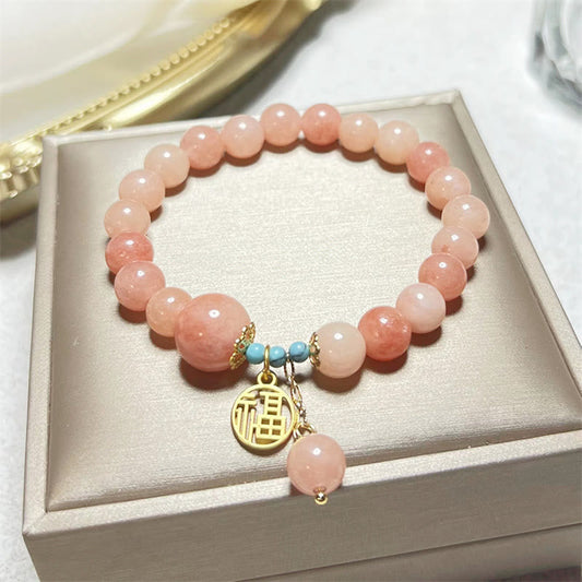 Pulsera de la suerte con amuleto de Buda, piedra naranja natural, turquesa y carácter Fu 