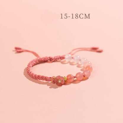 Buddha-Steine, natürlicher Farbverlauf-Achat, Reinkarnationsknoten, Pfirsichblüte, Reichtum, Glück, handgefertigtes Schnurarmband