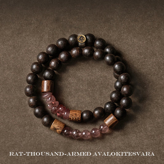 Buddha Stones 925 Sterling Silber Chinesisches Sternzeichen Natal Buddha Adlerholz Erdbeerquarz Peace Doppelwickelarmband