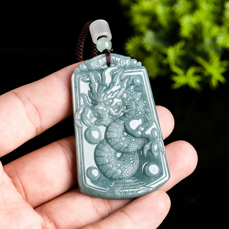 Collar con colgante de jade con piedras de Buda, año del dragón, zodiaco chino, dragón que viaja por el mundo. 
