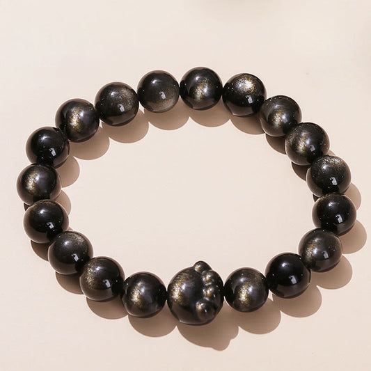 Pulsera de riqueza con garra de gato y obsidiana con brillo dorado natural y obsidiana con brillo plateado. 