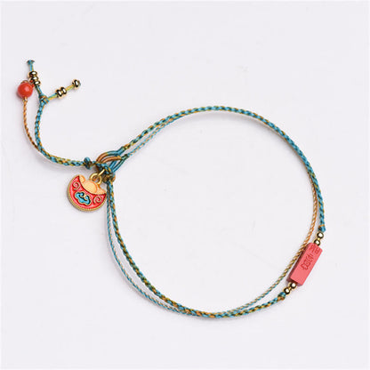 Buddha Stones Handmade Cinnabar As One Wishes Blessing Braid Double Layer Bracelet