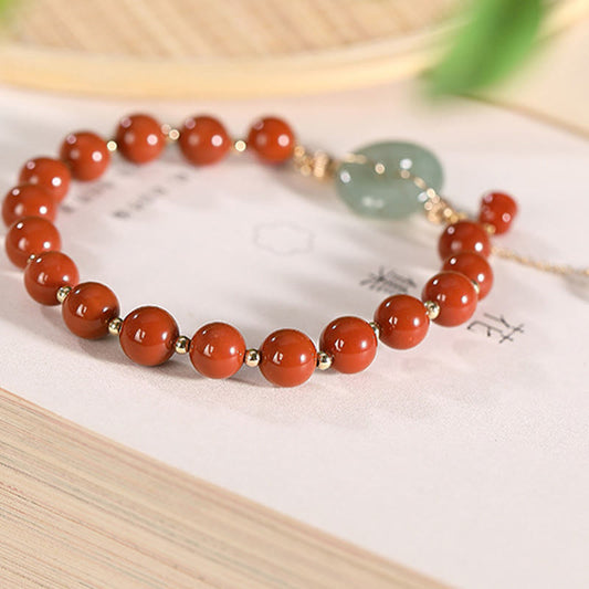 Pulsera de confianza con piedras de Buda, jade, ágata roja, relleno de oro de 14 quilates, hebilla de la paz, moneda de cobre y calabaza 