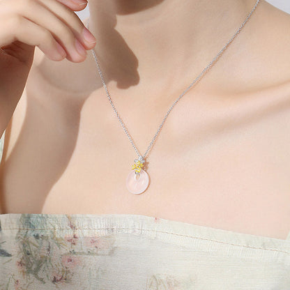 Collar con colgante de flor de armonía de doce meses de calcedonia redonda de plata de ley 925 con piedras de Buda 
