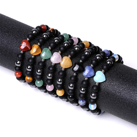 Buddha Stones Armband mit schwarzem Onyx und Tigerauge, Kristall, Liebes- und Herz-Schutz