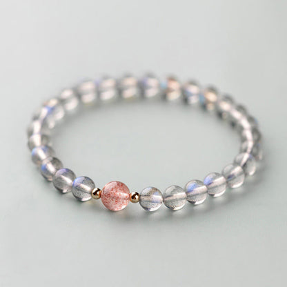 Pulsera de piedras de Buda con piedra lunar, cristal rosa y cinabrio, con propiedades curativas positivas 