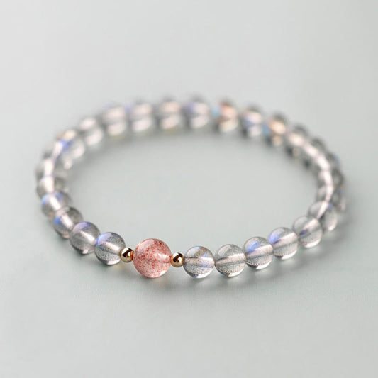 Pulsera de piedras de Buda con piedra lunar, cristal rosa y cinabrio, con propiedades curativas positivas 