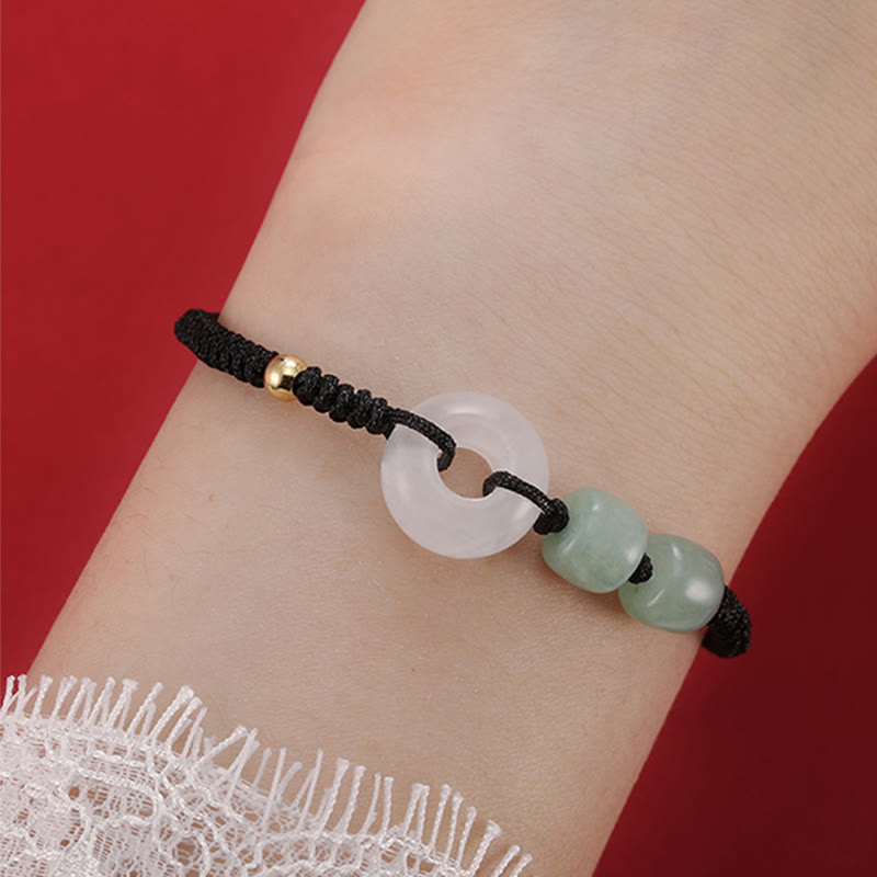 Pulsera trenzada de pareja con 2 piedras de Buda, aventurina verde, jade blanco y hebilla de la paz.