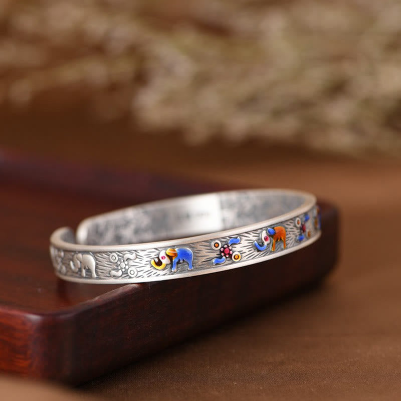 Pulsera brazalete con piedras de Buda, plata de ley 999, elefante, fuerza y ​​sabiduría