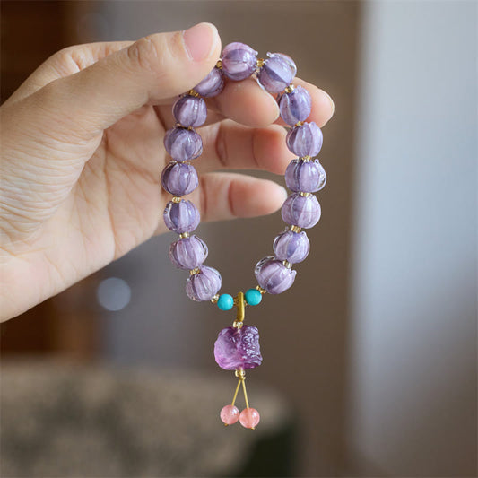 Pulsera de la Iluminación con Cuentas de Vidrio Liuli y Diseño de Loto, Fluorita, Marfil, Fruta, León Danzante 