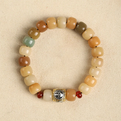 Pulsera de sabiduría Om Mani Padme Hum con semillas de Bodhi naturales de Buda y el Señor del Bosque Cadáver