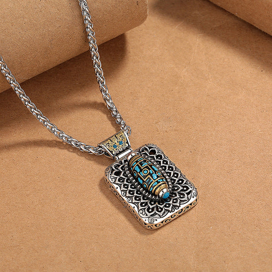 Collar con colgante giratorio de cobre con cuentas Dzi de nueve ojos y piedras de Buda 