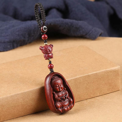 Llavero con amuleto de protección del zodíaco chino de cinabrio y sándalo rojo de hoja pequeña de Buda