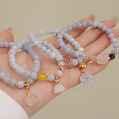 Buddha Stones Natürlicher Aquamarin Chalcedon Serenity Kaninchen Kürbis Katze Charm Armband 