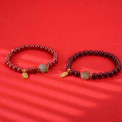 Buddha Stones 925 Sterling Silver Year of the Dragon Natural Cinnabar Hetian Jade Dragon Fu Character Ruyi As One Wishes Charm Blessing Bracelet