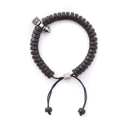 Pulsera de hilo de la felicidad con campana Vajra Dorje Om Mani Padme Hum tallada en cáscara de coco del Tíbet con piedras de Buda 