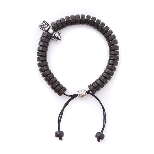 Pulsera de hilo de la felicidad con campana Vajra Dorje Om Mani Padme Hum tallada en cáscara de coco del Tíbet con piedras de Buda 