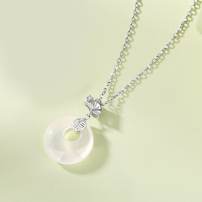 Buddha Stones 925 Sterling Silver Ginkgo Leaf Butterfly Rose Chalcedony Hetian Jade Peace Buckle Fu Character Harmony Necklace Pendant - Touch Bling