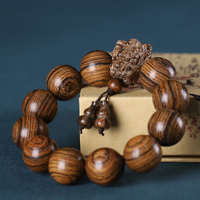 Pulsera de protección con piedras de Buda, palisandro, sándalo verde, hoja pequeña, sándalo rojo, agar y dragón tallado 