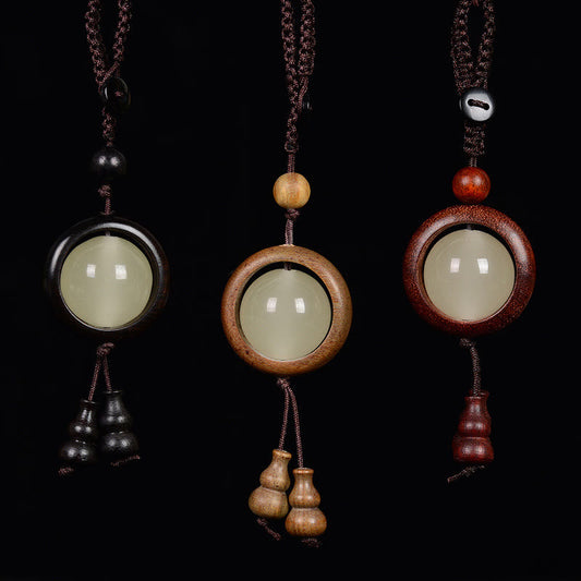 Llavero de la paz con piedras de Buda, sándalo rojo, madera de ébano, sándalo verde, calabaza luminosa con cuentas de la suerte 