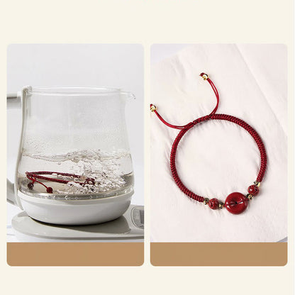 Pulsera trenzada con bendición de paz y cinabrio de loto hecha a mano con piedras de Buda