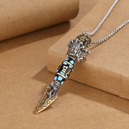 Collar con colgante giratorio de riqueza con diseño de Om Mani Padme Hum, cuentas Dzi, piedras de Buda del Tíbet, patrón Dorje Vajra 
