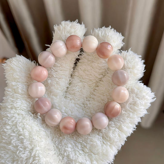Exquisitely Carved Shark Fin Sea Salt Pink Bodhi Bracelet 14mm - Touch Bling