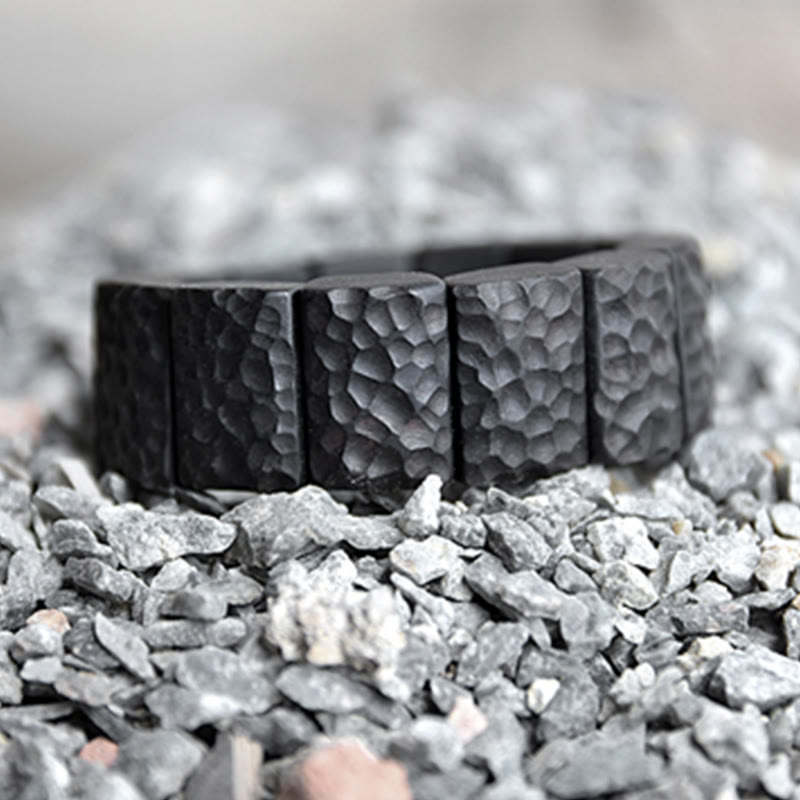 Pulsera de pareja con textura de madera de ébano vintage y piedras de Buda 
