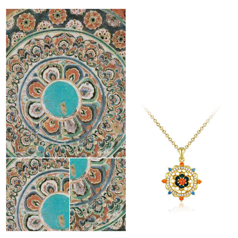 Collar con colgante de flor de loto de plata de ley 925 con piedras de Buda y circonitas de colores para un nuevo comienzo.