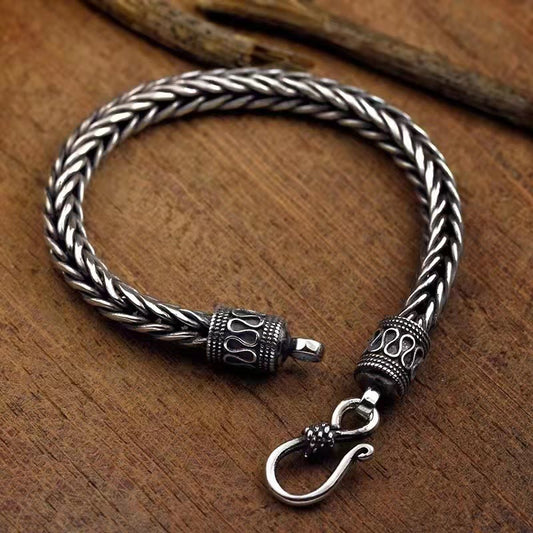 Pulsera con hebilla de riqueza y diseño trenzado de quilla de dragón vintage con piedras de Buda 