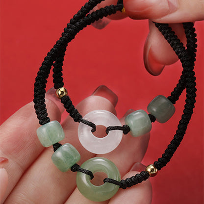 Pulsera trenzada de pareja con 2 piedras de Buda, aventurina verde, jade blanco y hebilla de la paz.