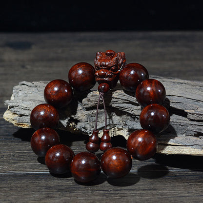 Pulsera de protección con piedras de Buda, palisandro, sándalo verde, hoja pequeña, sándalo rojo, agar y dragón tallado 